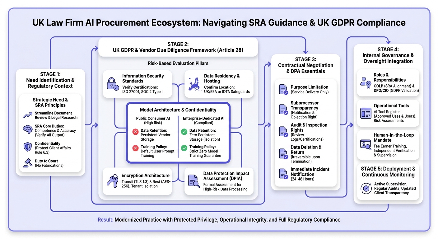 Infographic: AI Procurement for UK Law Firms: Meeting SRA AI Guidance and UK GDPR Requirements