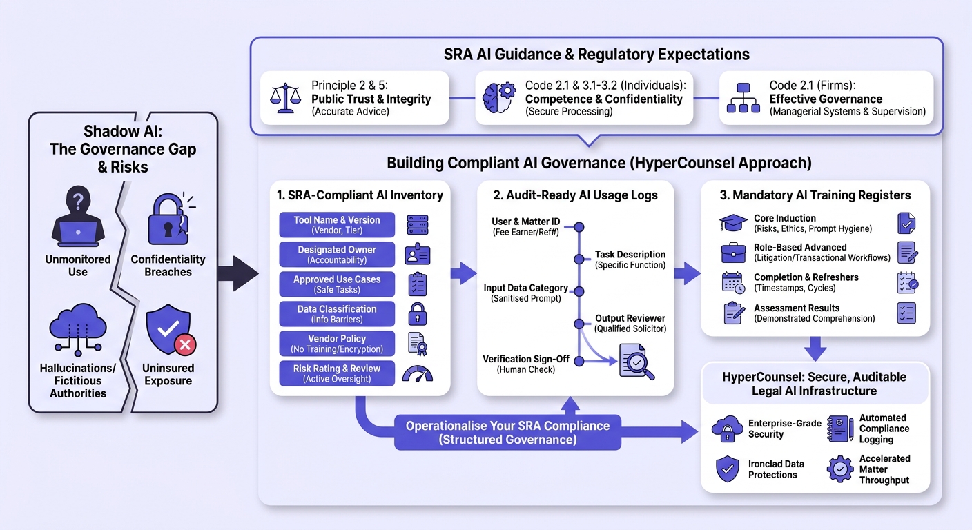 Infographic: SRA AI Guidance: How UK Law Firms Build Compliant AI Inventories and Controls