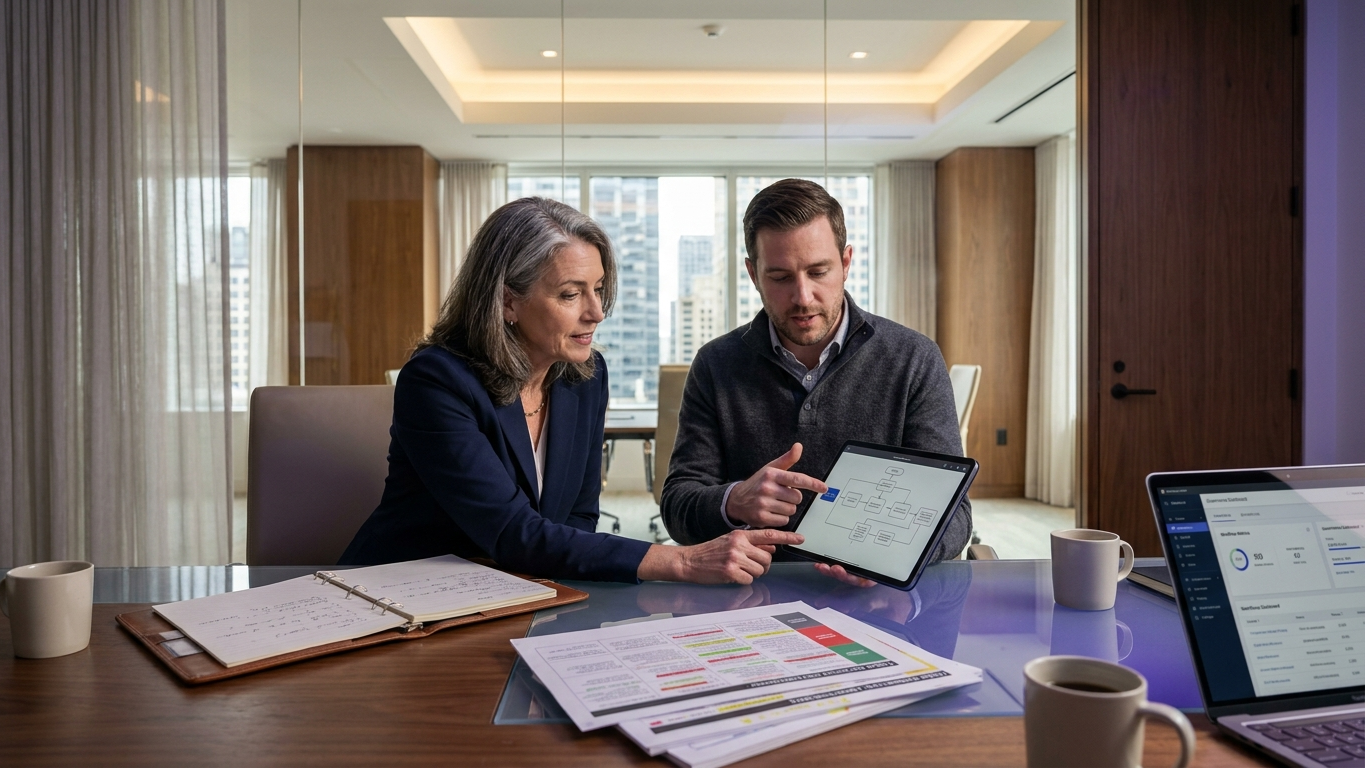 Attorneys analyzing digital legal workflows and compliance frameworks