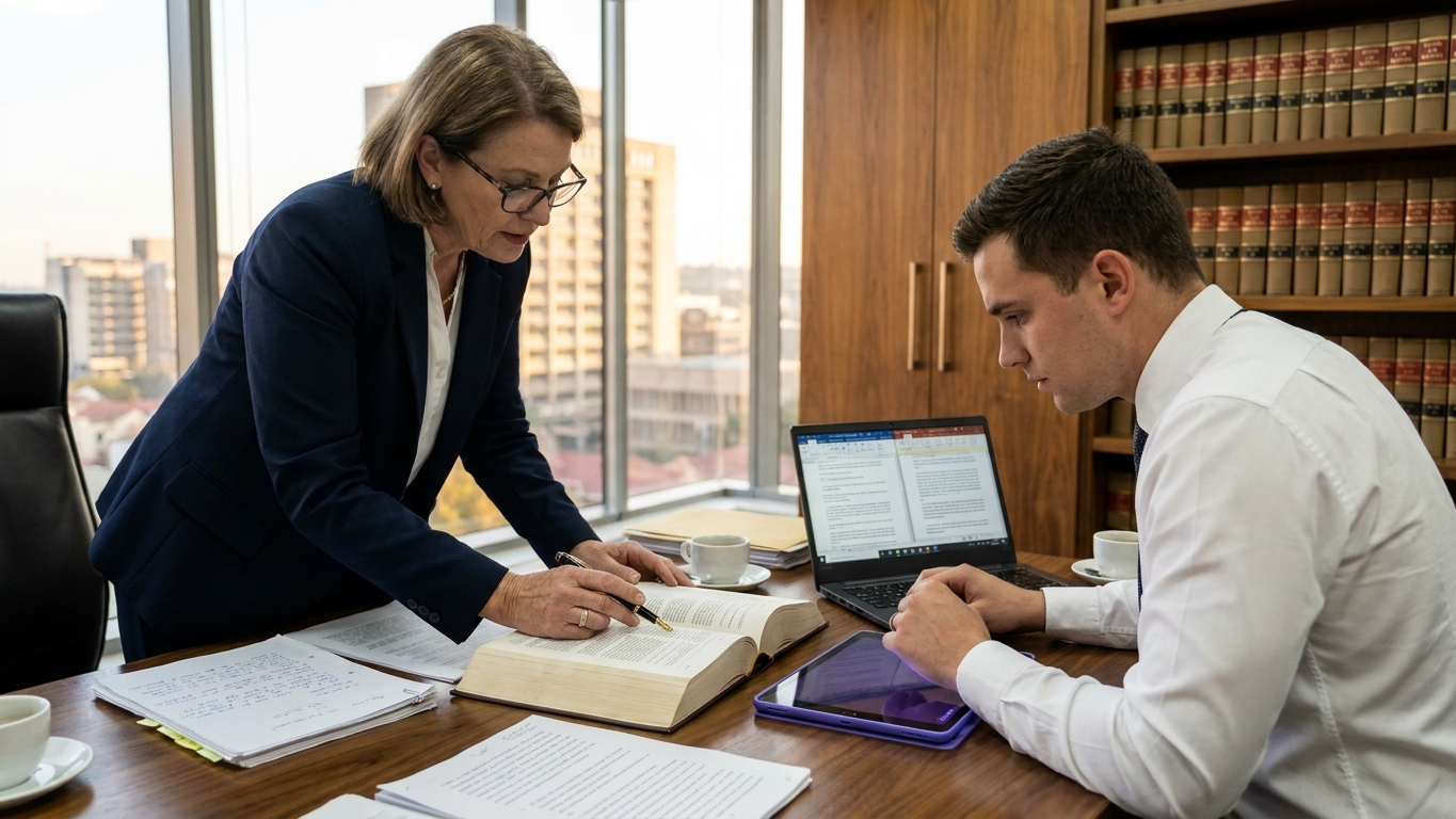 Legal team auditing digital documents and verifying legal authorities